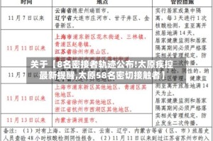 关于【8名密接者轨迹公布!太原疾控最新提醒,太原58名密切接触者】