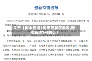 关于【衡水新增1例无症状感染者,衡水新增1例肺炎】