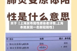 关于【上海发布阳性感染者详情,上海本地发现一名新冠阳性】