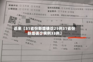 近来【31省份新增确诊25例31省份新增确诊病例33例】