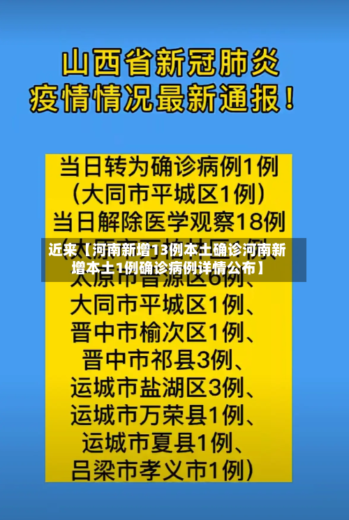 近来【河南新增13例本土确诊河南新增本土1例确诊病例详情公布】-第1张图片